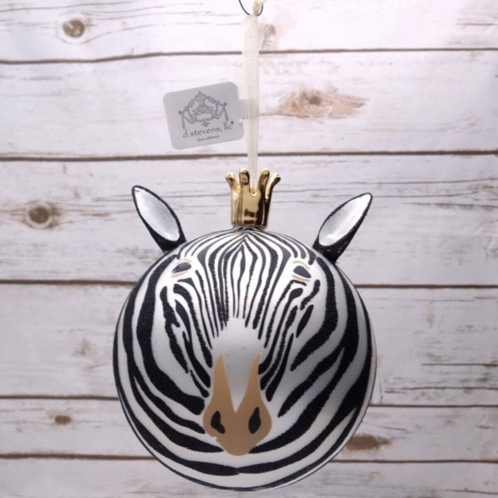 NEW D STEVENS Zebra Hand Blown Porcelain Hand Painted Christmas Tree Ornament